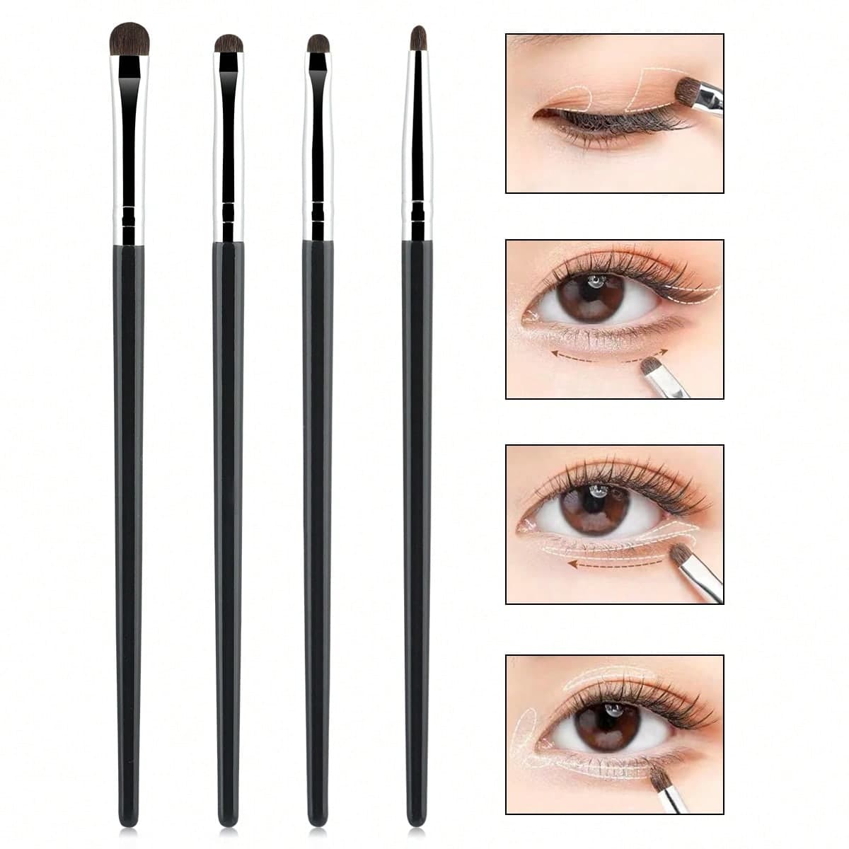 Ensemble de pinceaux de maquillage Détail des yeux 4 pièces pour fard à paupières, eye-liner, pli de l'œil avec Techniques de mélange